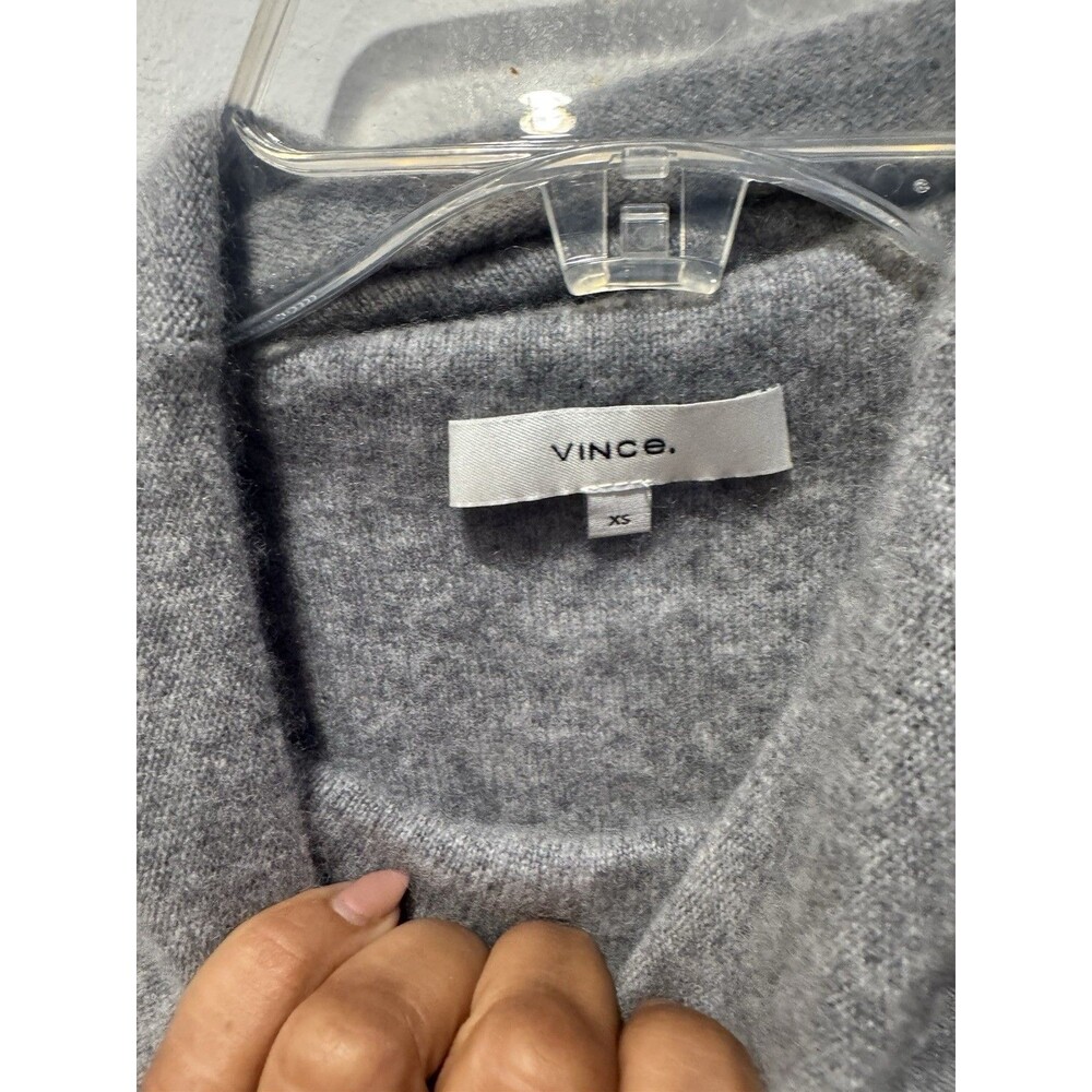 VINCE 100% Cashmere Heather Gray Breton Stripe Funnel Neck Sweater XS - Picture 4 of 6